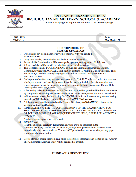 5TH STANDARD ENTRANCE EXAMINATION