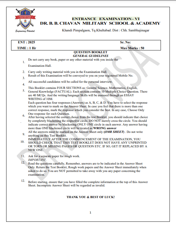 6TH STANDARD ENTRANCE EXAMINATION