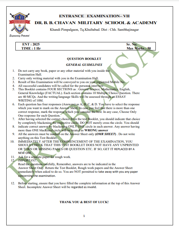 7TH STANDARD ENTRANCE EXAMINATION